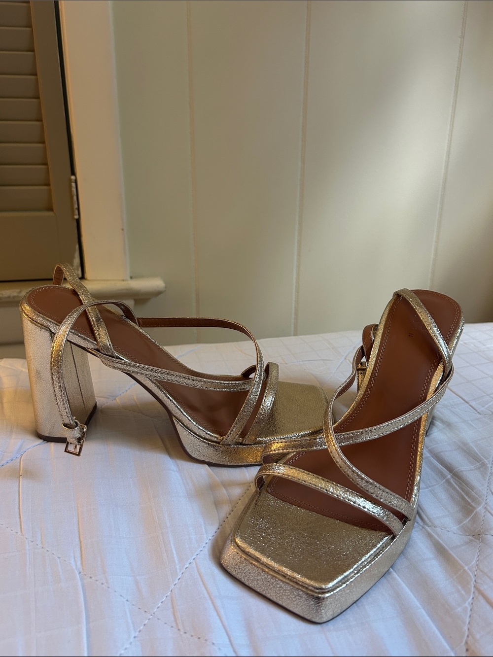 ASOS Metallic Gold Strappy Block Heel Sandals